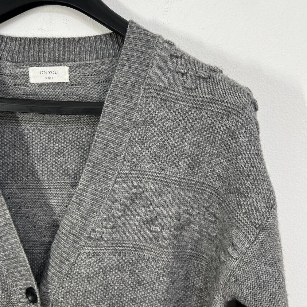 Sweater Cardigan Mixed Pattern Knit Womens Medium Gray Boho Lagen‎ Pouch Pockets - Picture 8 of 12